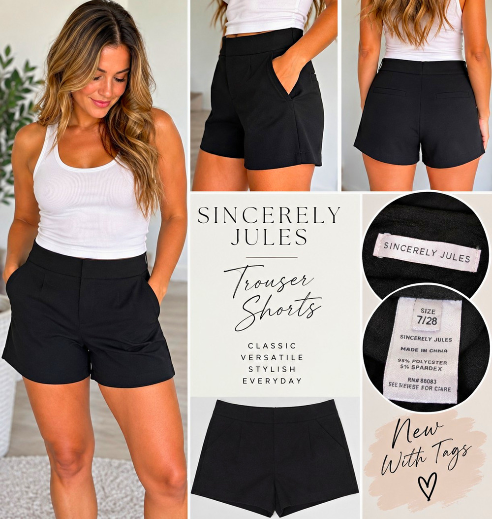 Sincerely Jules Women’s Trouser Shorts 7/28 Black High Rise Dress Shorts NWT